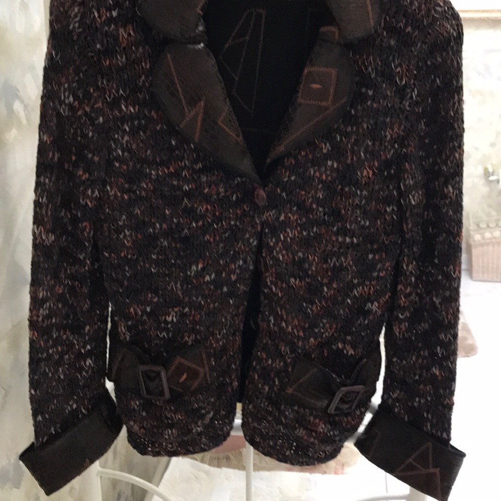 Brown knit & leather Elaris sweater